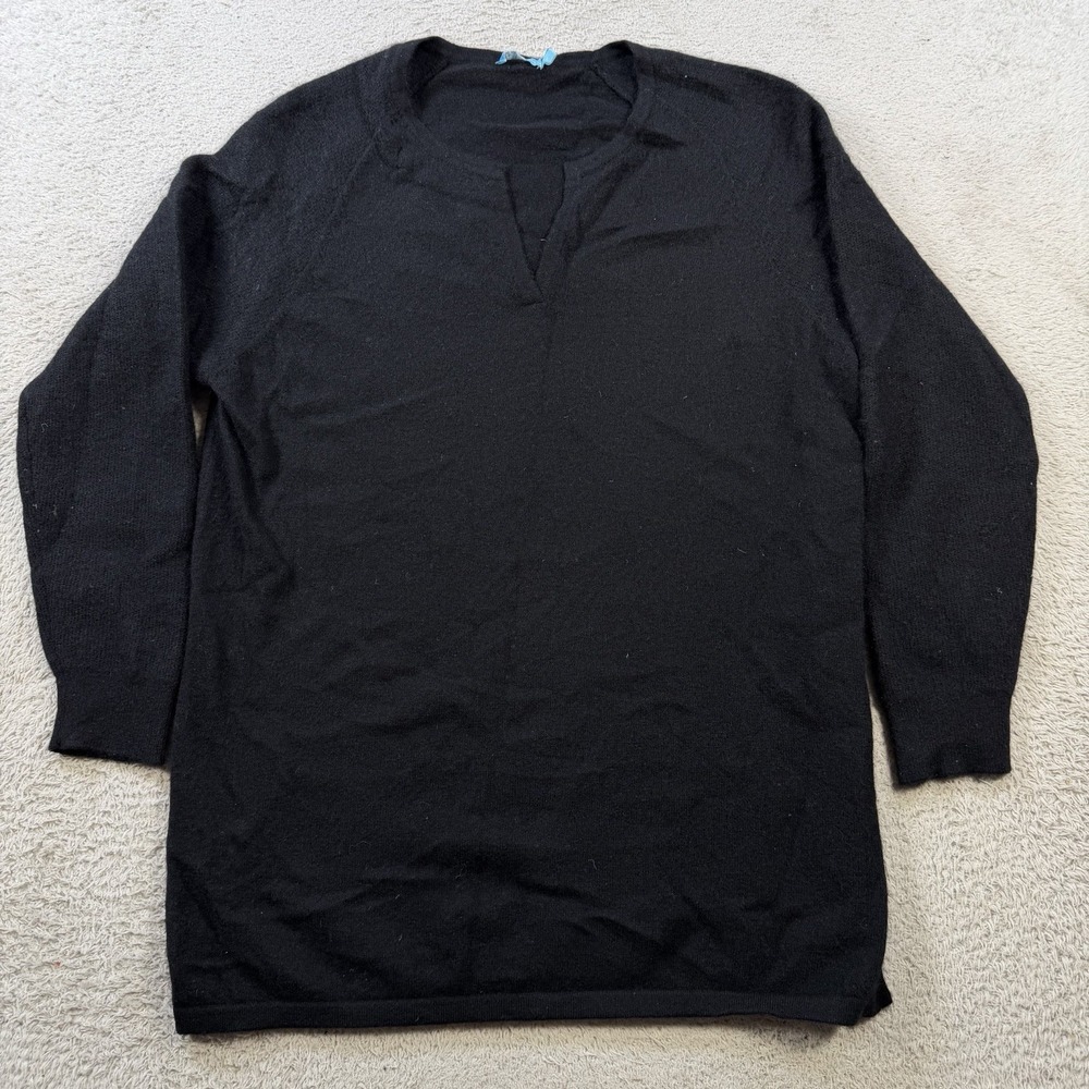 J McLaughlin Sweater Womens Medium Black 100% Cashmere Notch Neck Pullover Soft